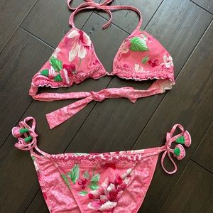 Betsey Johnson Pink Floral Bikini (Top M and Bottom S)